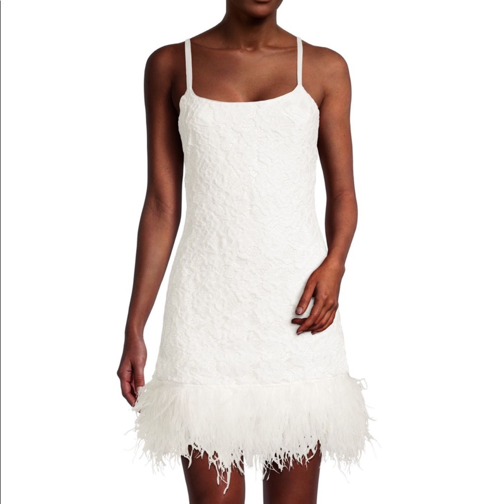 LIKELY Mari Feathered Lace Mini Dress